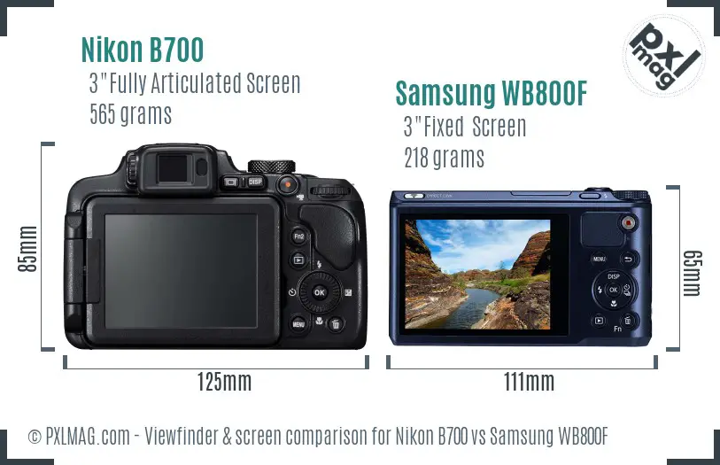 Nikon B700 vs Samsung WB800F Screen and Viewfinder comparison