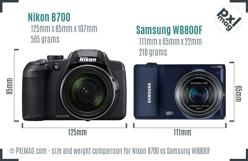 Nikon B700 vs Samsung WB800F size comparison