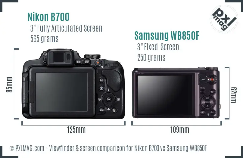 Nikon B700 vs Samsung WB850F Screen and Viewfinder comparison