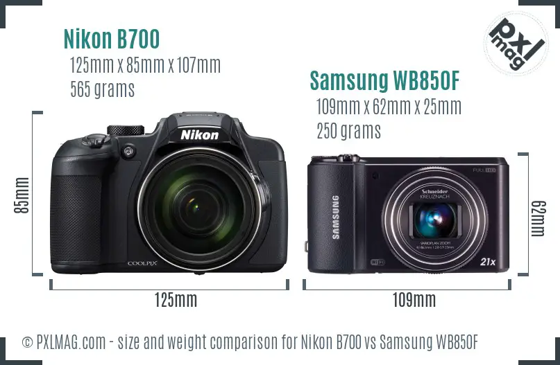 Nikon B700 vs Samsung WB850F size comparison