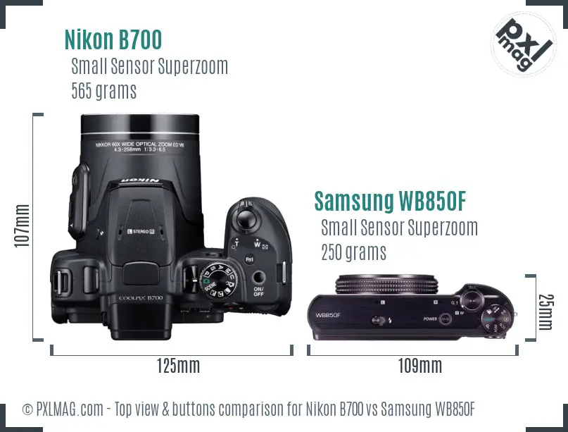 Nikon B700 vs Samsung WB850F top view buttons comparison