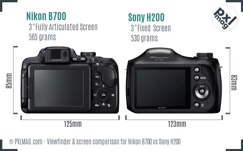Nikon B700 vs Sony H200 Screen and Viewfinder comparison