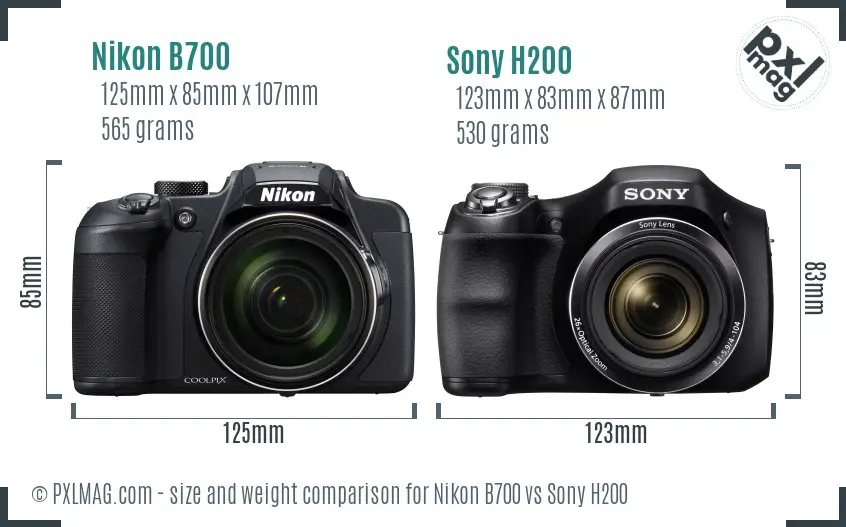 Nikon B700 vs Sony H200 size comparison