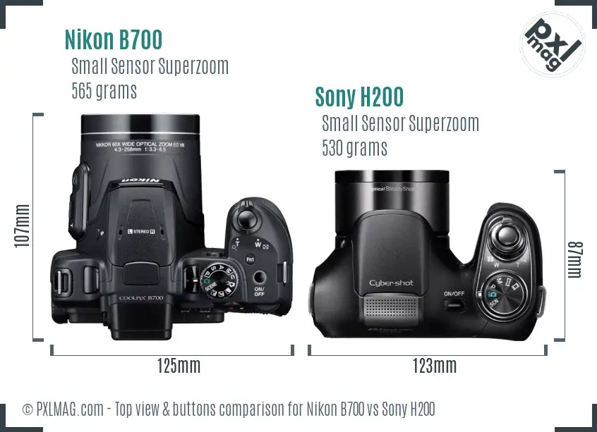 Nikon B700 vs Sony H200 top view buttons comparison