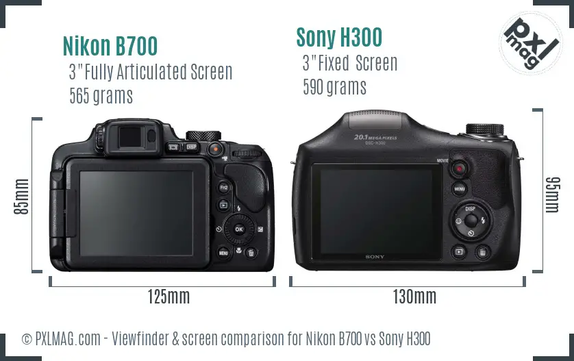 Nikon B700 vs Sony H300 Screen and Viewfinder comparison