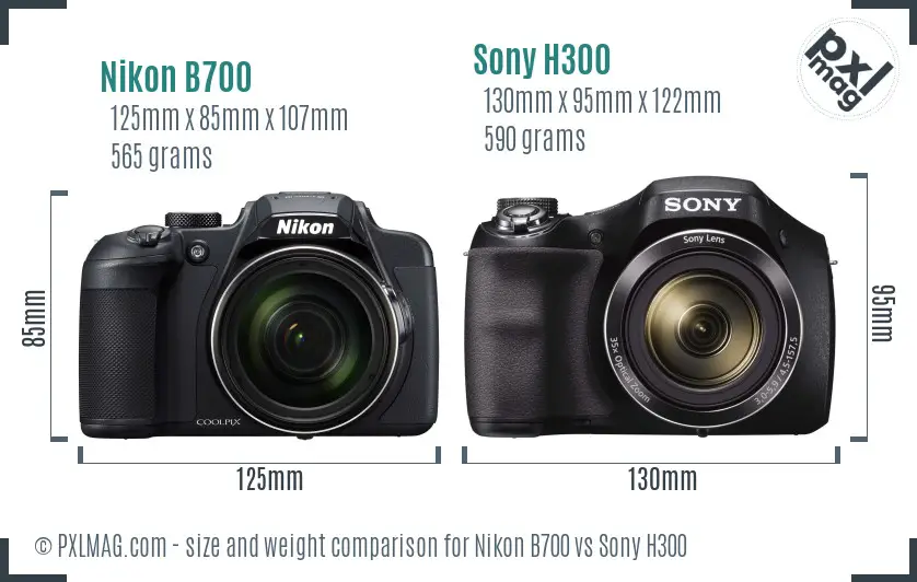 Nikon B700 vs Sony H300 size comparison
