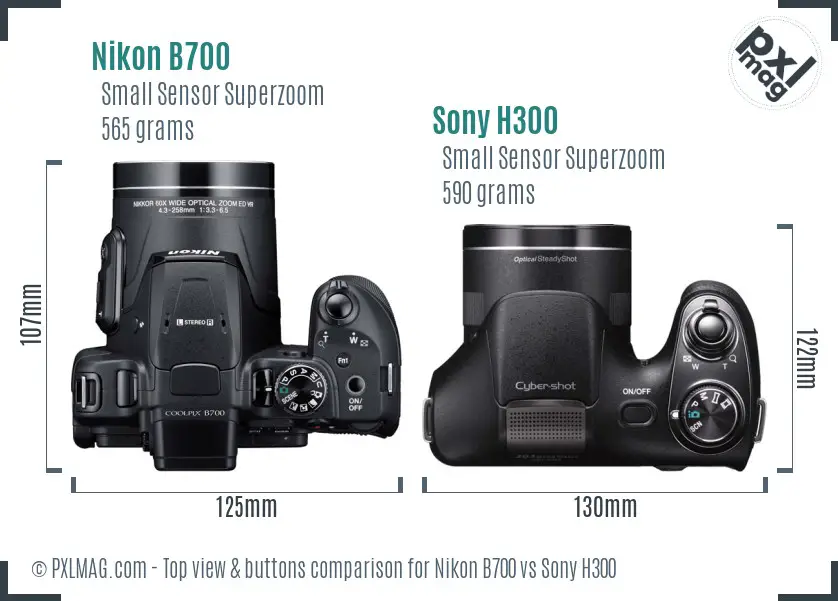 Nikon B700 vs Sony H300 top view buttons comparison