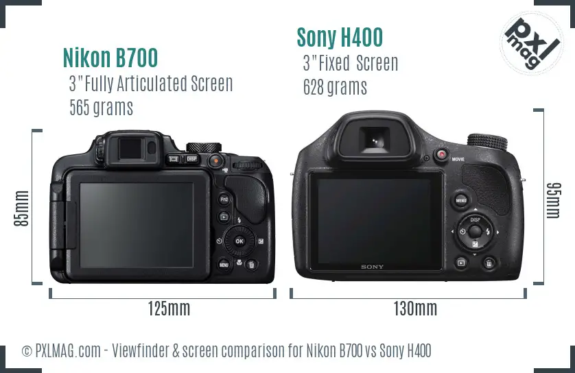 Nikon B700 vs Sony H400 Screen and Viewfinder comparison