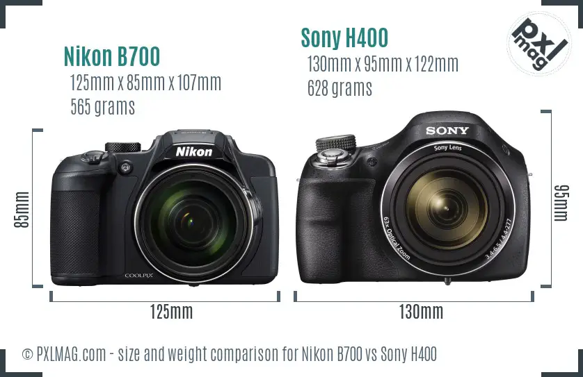 Nikon B700 vs Sony H400 size comparison