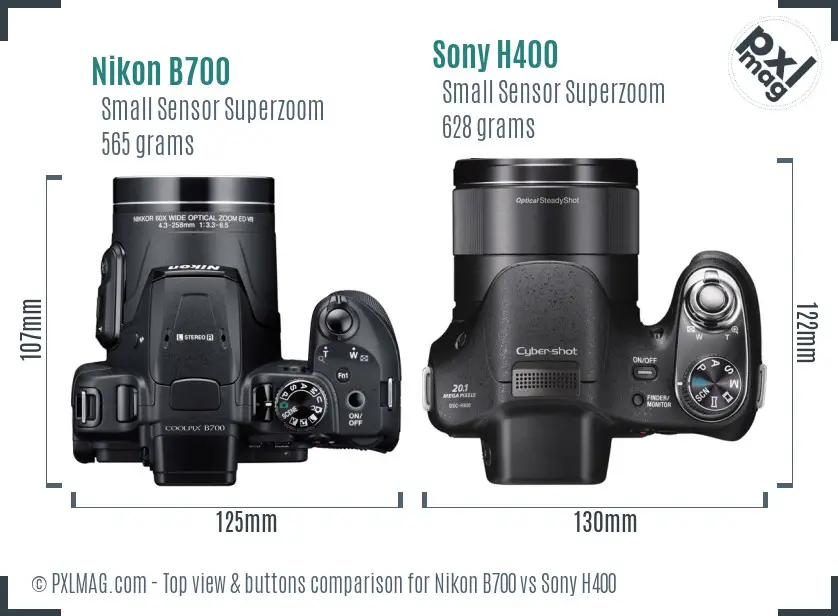 Nikon B700 vs Sony H400 top view buttons comparison