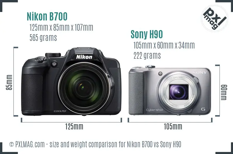 Nikon B700 vs Sony H90 size comparison