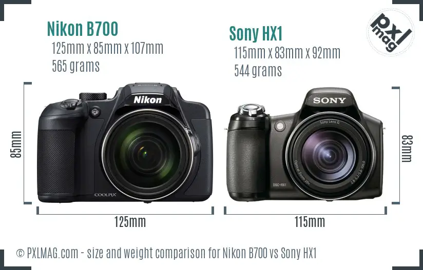 Nikon B700 vs Sony HX1 size comparison