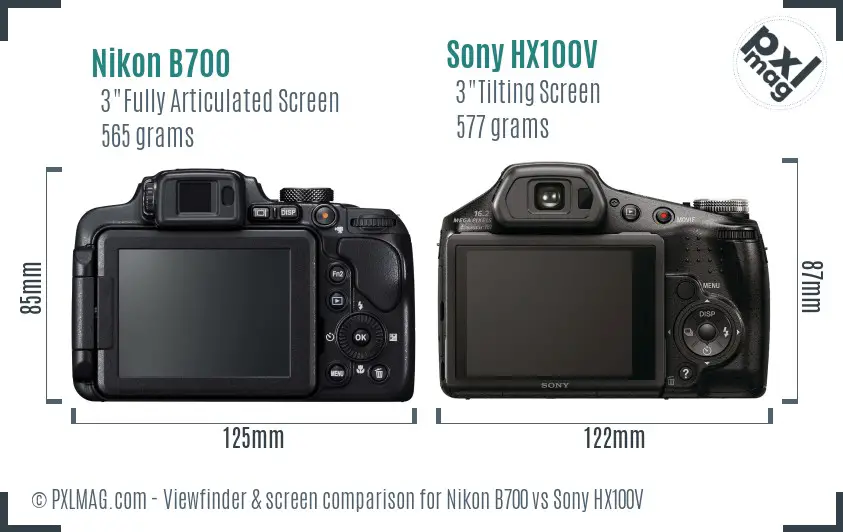 Nikon B700 vs Sony HX100V Screen and Viewfinder comparison