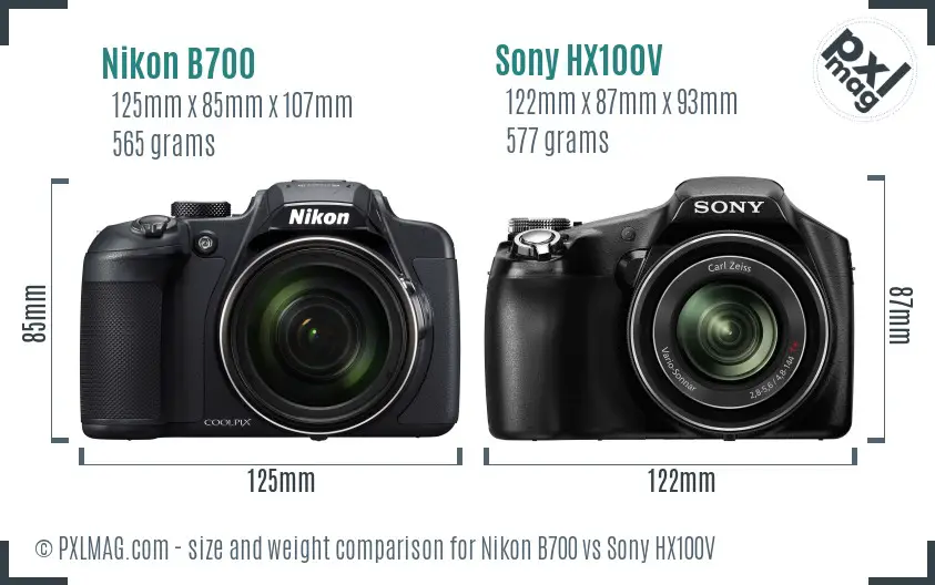Nikon B700 vs Sony HX100V size comparison