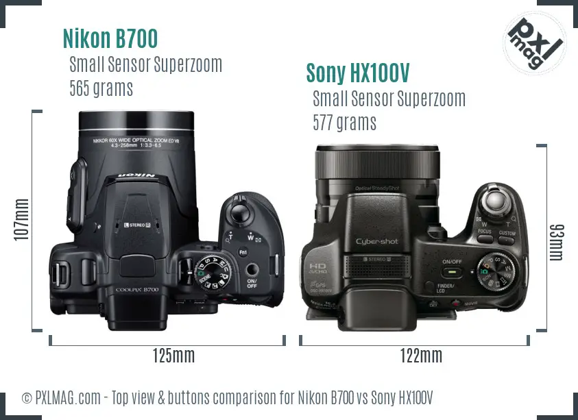 Nikon B700 vs Sony HX100V top view buttons comparison