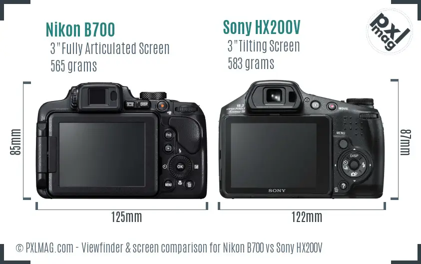 Nikon B700 vs Sony HX200V Screen and Viewfinder comparison