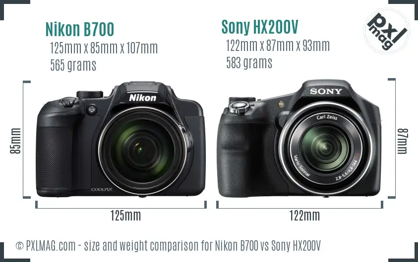 Nikon B700 vs Sony HX200V size comparison
