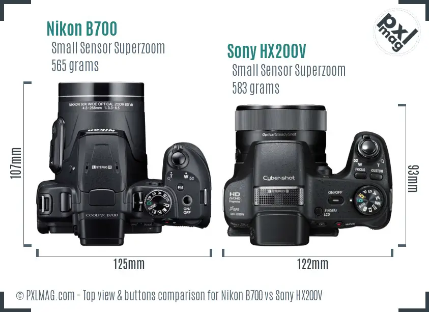 Nikon B700 vs Sony HX200V top view buttons comparison