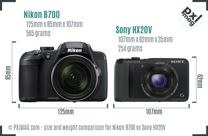 Nikon B700 vs Sony HX20V size comparison Nikon B700 vs Sony HX20V size comparison