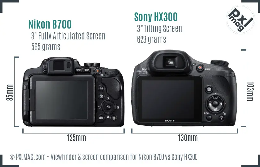 Nikon B700 vs Sony HX300 Screen and Viewfinder comparison