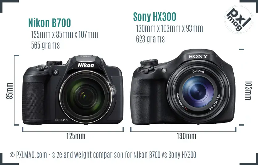 Nikon B700 vs Sony HX300 size comparison