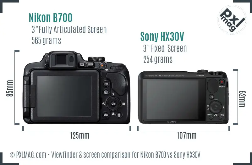 Nikon B700 vs Sony HX30V Screen and Viewfinder comparison