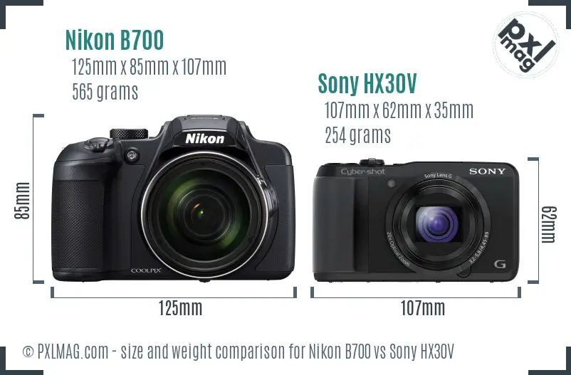 Nikon B700 vs Sony HX30V size comparison