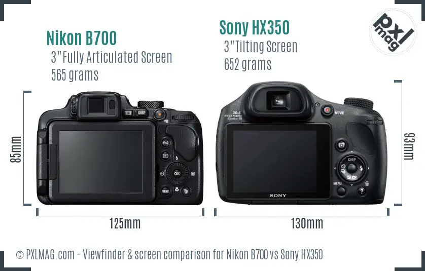 Nikon B700 vs Sony HX350 Screen and Viewfinder comparison