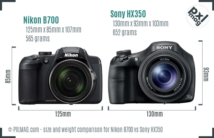 Nikon B700 vs Sony HX350 size comparison