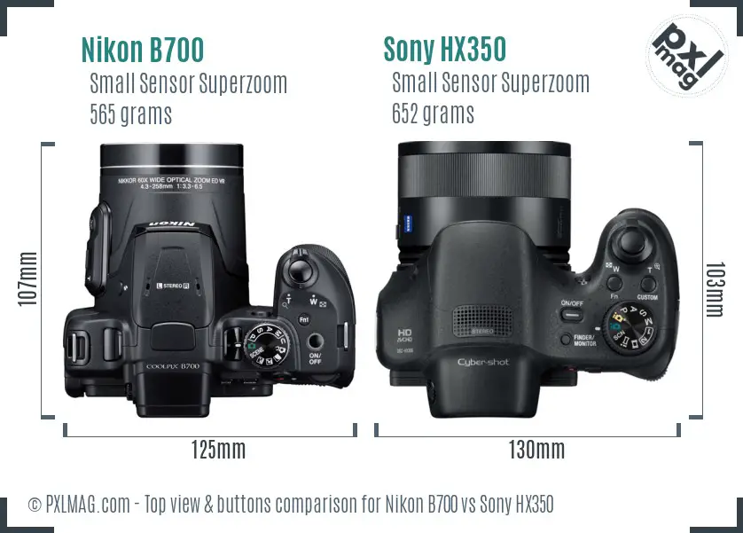 Nikon B700 vs Sony HX350 top view buttons comparison