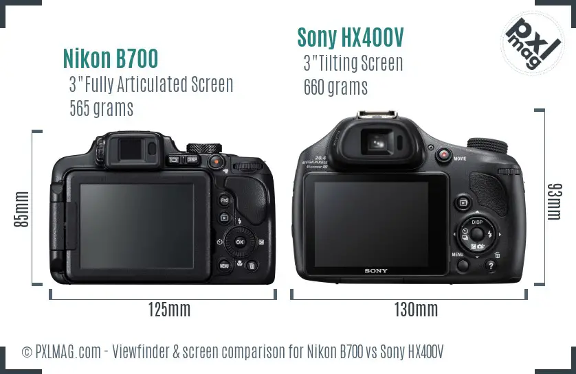 Nikon B700 vs Sony HX400V Screen and Viewfinder comparison