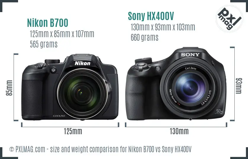 Nikon B700 vs Sony HX400V size comparison