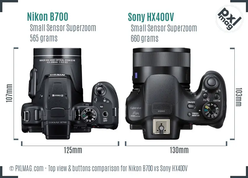 Nikon B700 vs Sony HX400V top view buttons comparison