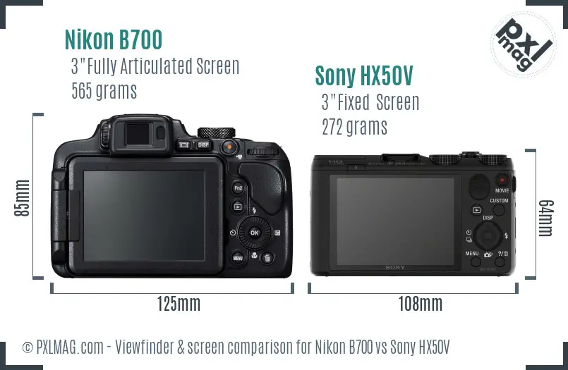 Nikon B700 vs Sony HX50V Screen and Viewfinder comparison