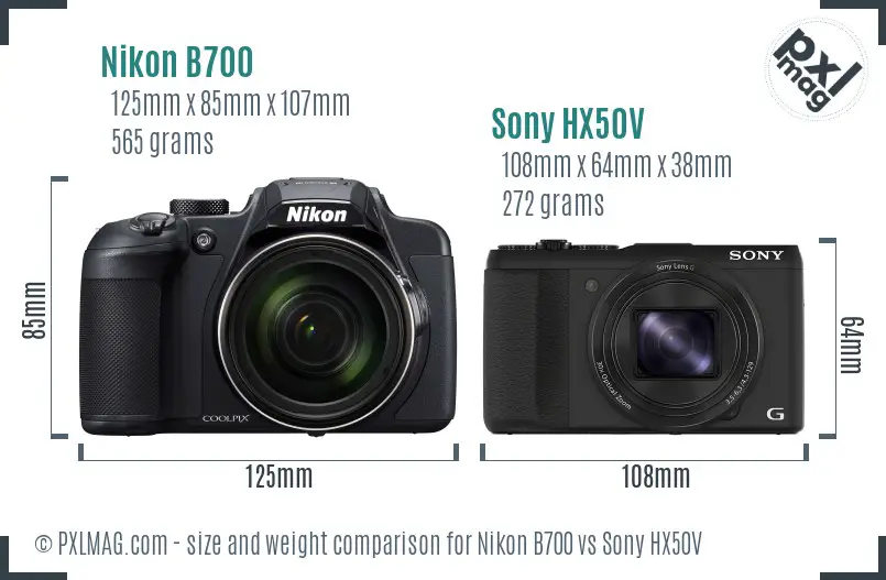 Nikon B700 vs Sony HX50V size comparison