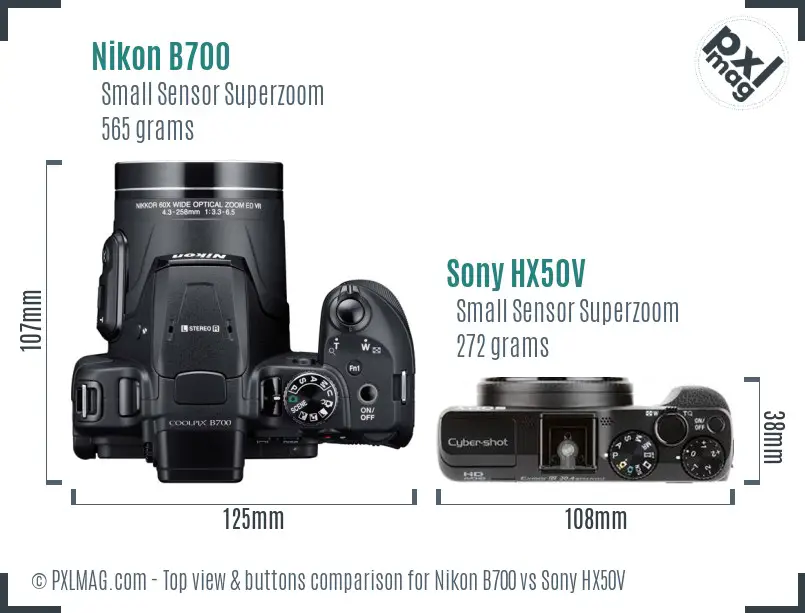 Nikon B700 vs Sony HX50V top view buttons comparison