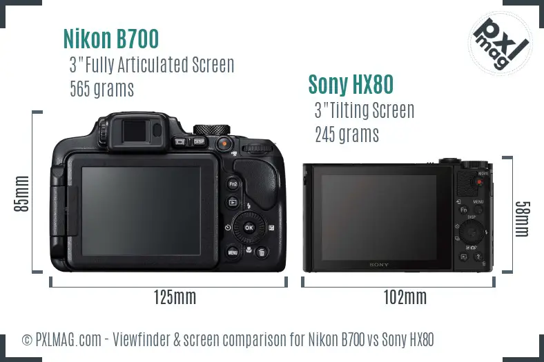 Nikon B700 vs Sony HX80 Screen and Viewfinder comparison