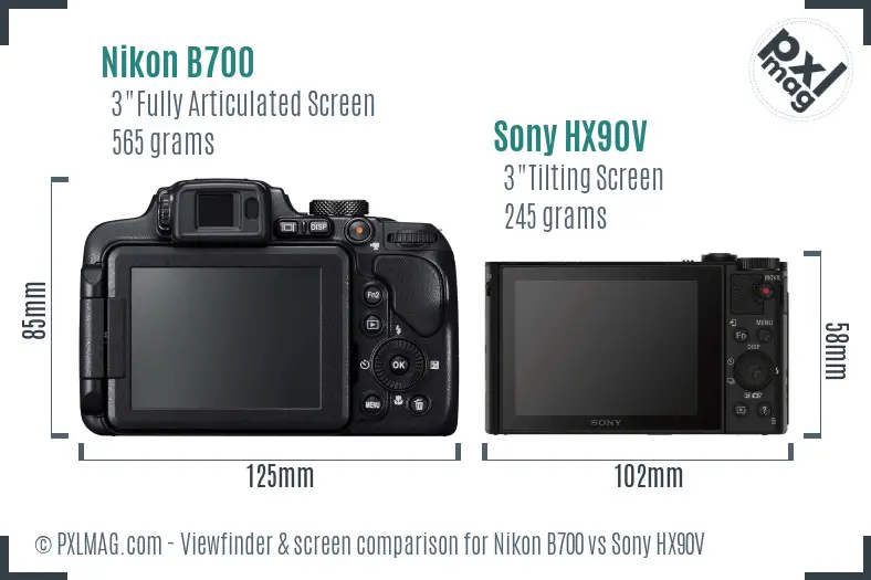 Nikon B700 vs Sony HX90V Screen and Viewfinder comparison