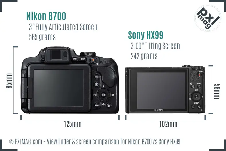 Nikon B700 vs Sony HX99 Screen and Viewfinder comparison