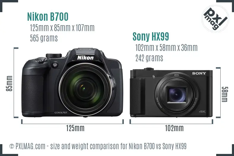 Nikon B700 vs Sony HX99 size comparison