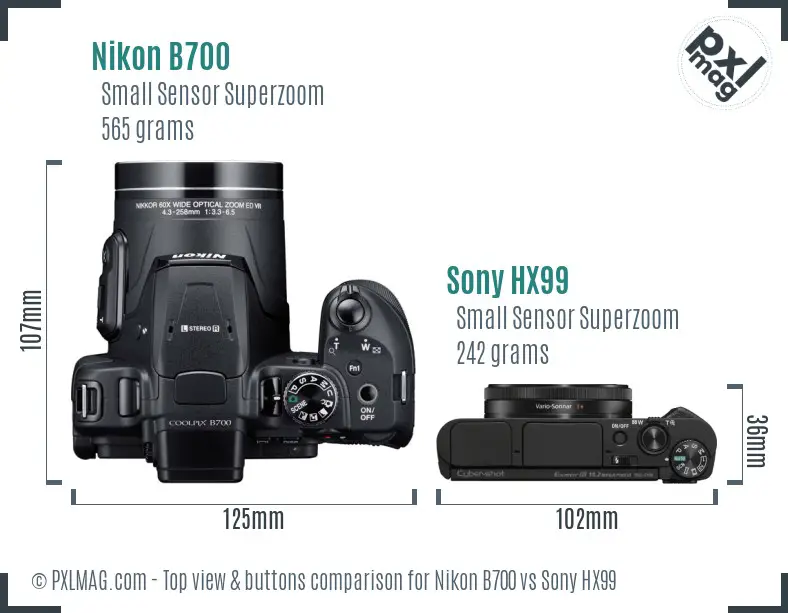 Nikon B700 vs Sony HX99 top view buttons comparison