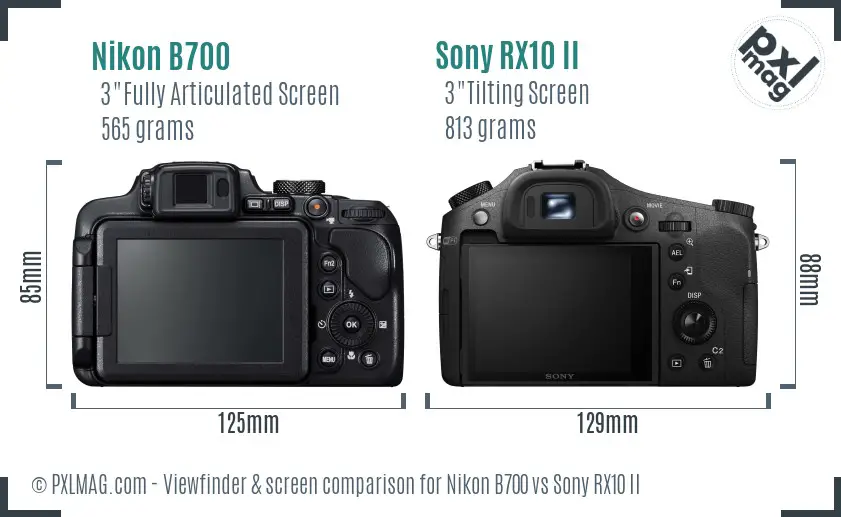Nikon B700 vs Sony RX10 II Screen and Viewfinder comparison