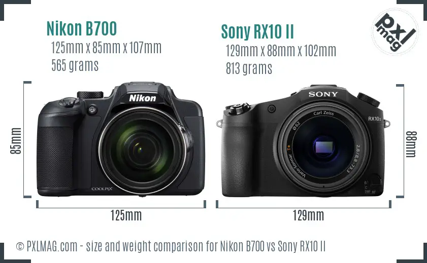 Nikon B700 vs Sony RX10 II size comparison