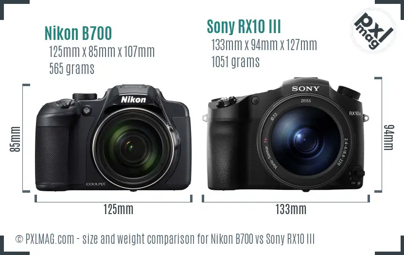 Nikon B700 vs Sony RX10 III size comparison