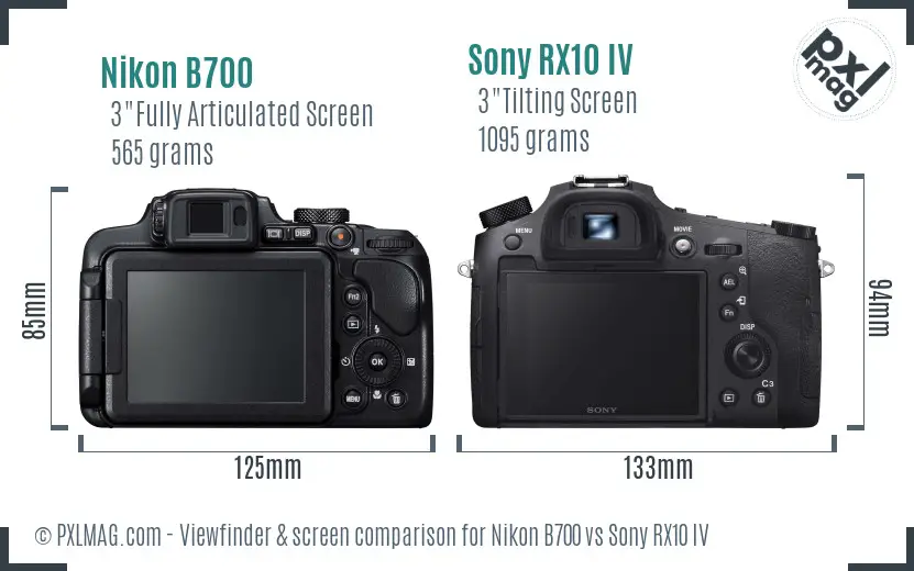 Nikon B700 vs Sony RX10 IV Screen and Viewfinder comparison