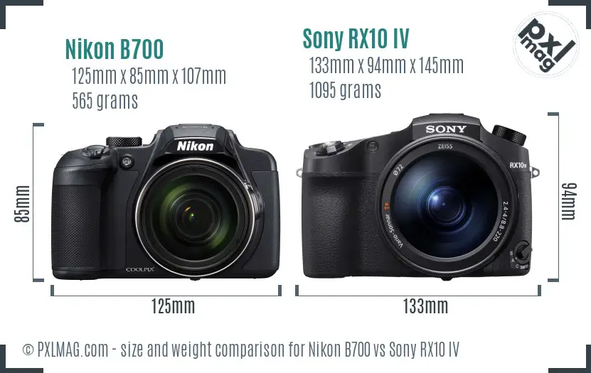 Nikon B700 vs Sony RX10 IV size comparison