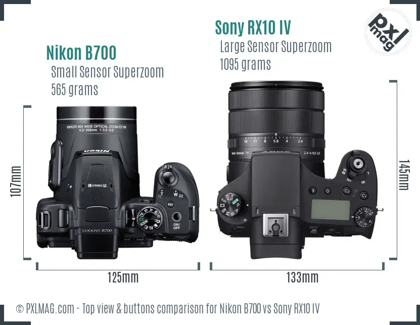 Nikon B700 vs Sony RX10 IV top view buttons comparison