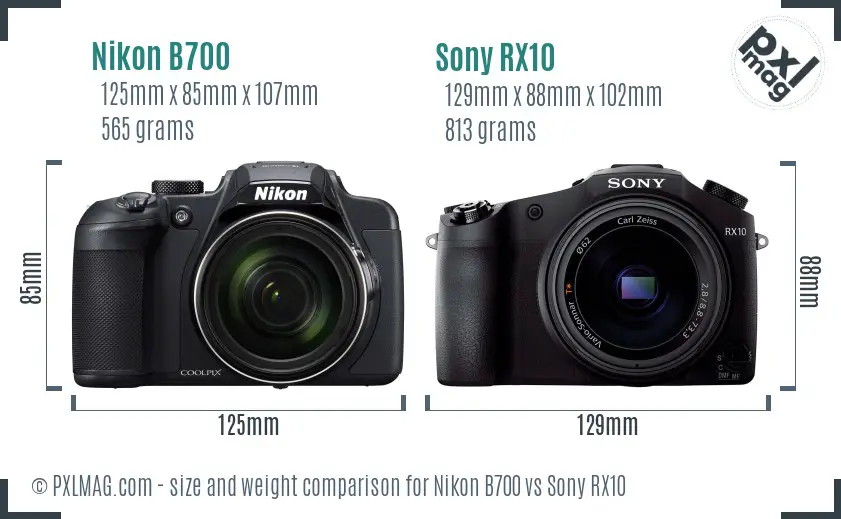 Nikon B700 vs Sony RX10 size comparison