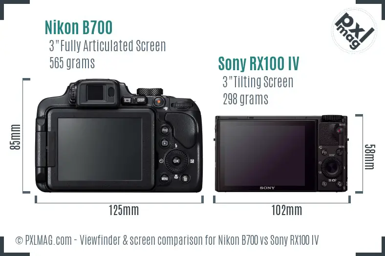 Nikon B700 vs Sony RX100 IV Screen and Viewfinder comparison