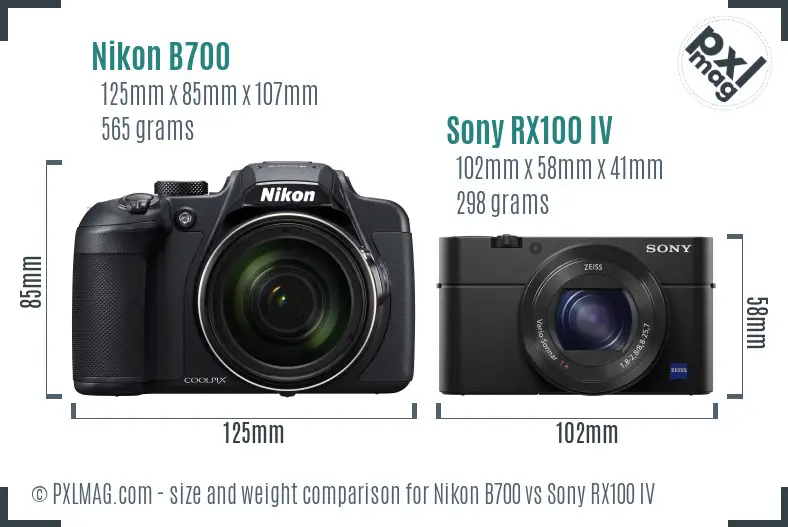Nikon B700 vs Sony RX100 IV size comparison